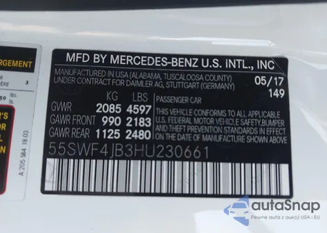 2017 Mercedes-Benz C 300 from USA, damaged, VIN 55SWF4JB3HU230661